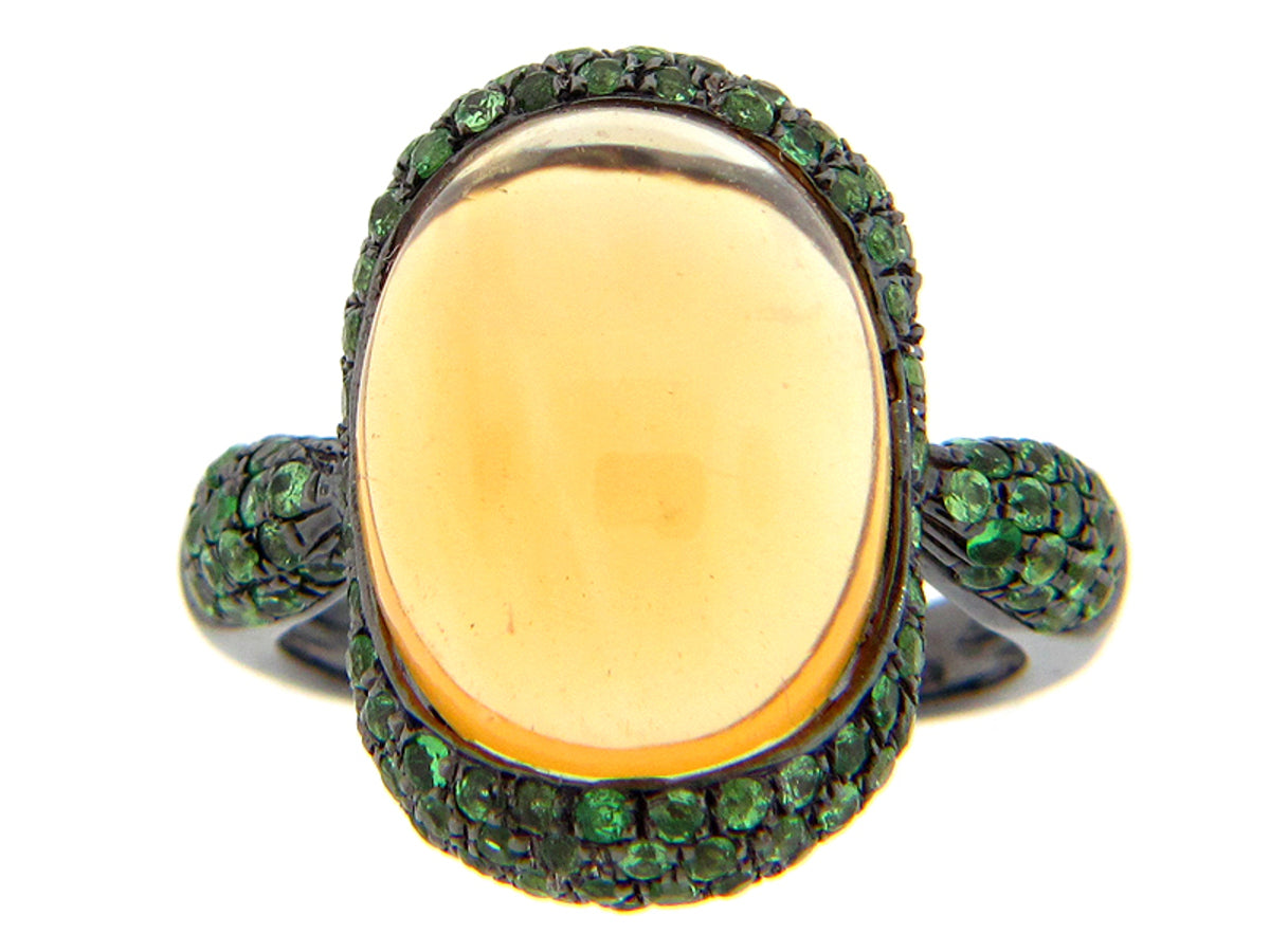 CITRINE & TSAVORITE RING, SILVER (E/N)
