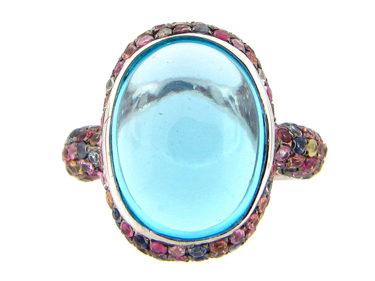 FANCY SAPPHIRE/BLUE TOPAZ RING, SILVER (E/U)