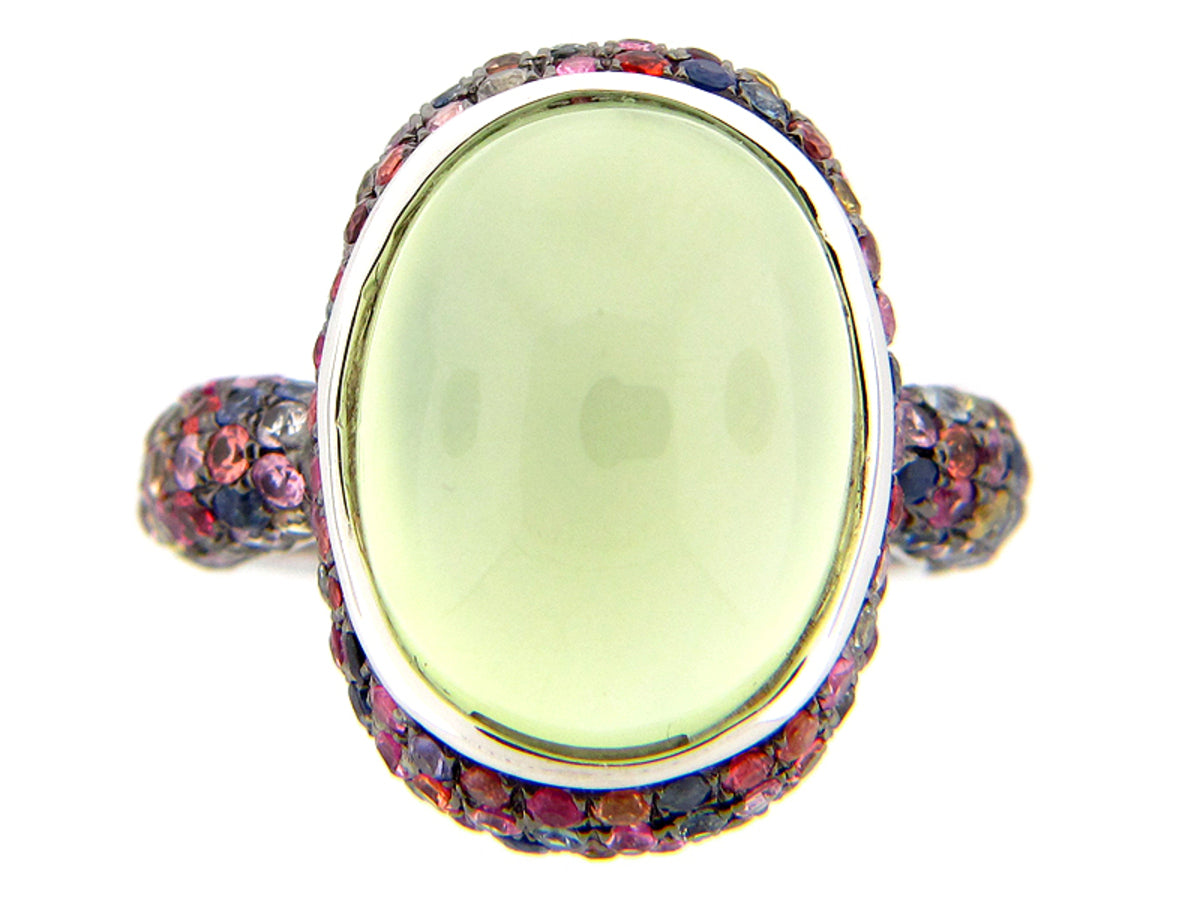 FANCY SAPPHIRER/PREHNITE RING, SILVER (E/U)