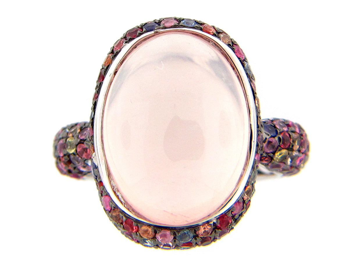 FANCY SAPPHIRE/ROSE QUARTZ RING, SILVER (E/U)