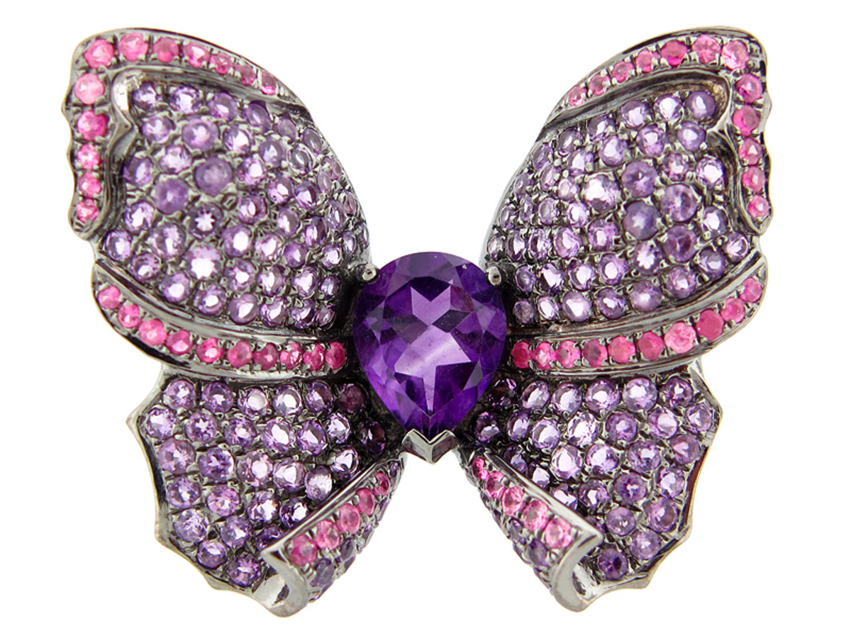 AMETHYST, PINK SAPPHIRE RING, BLACK FINISH