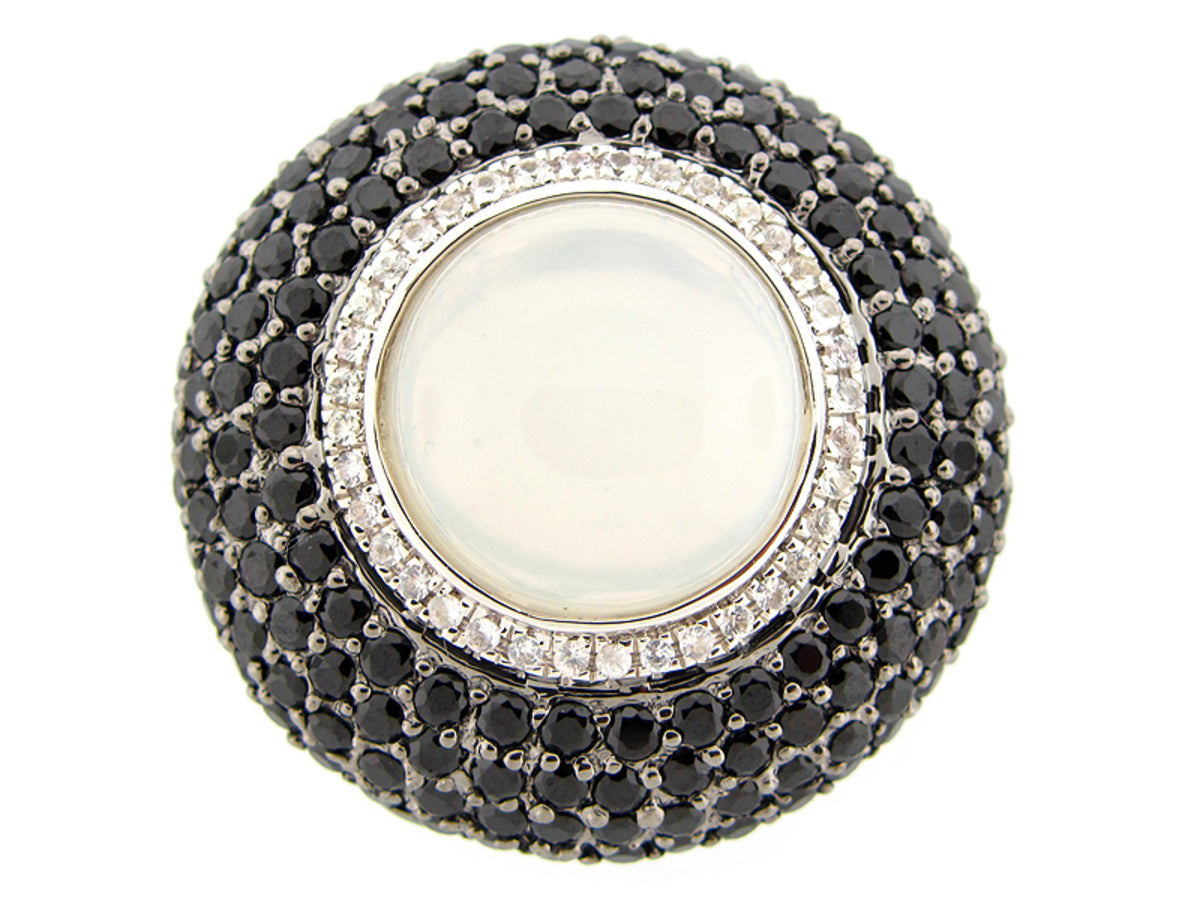 MOONSTONE, SAPPHIRE, BLACK SPINEL RING, SILVER (H)