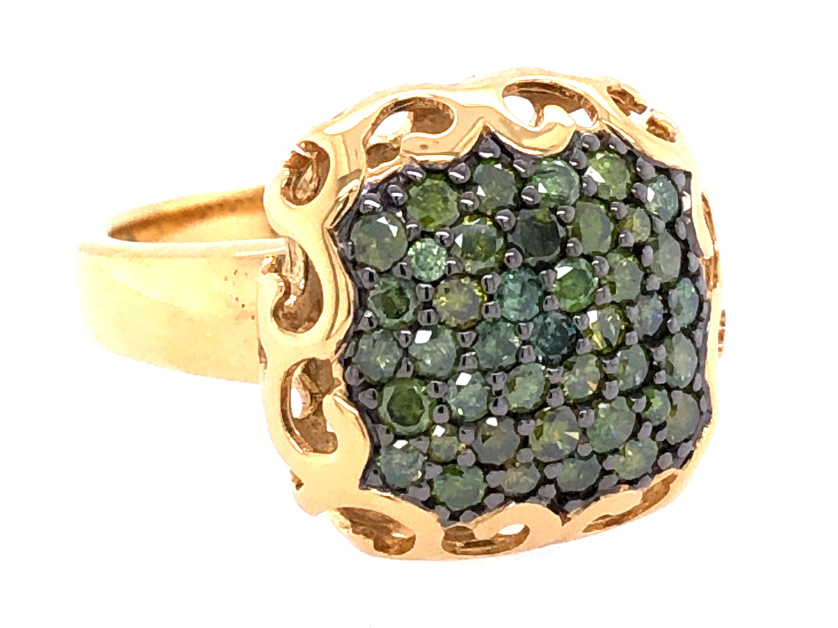 GREEN DIAMOND RING, YELLOW FINISH, SILVER (R)
