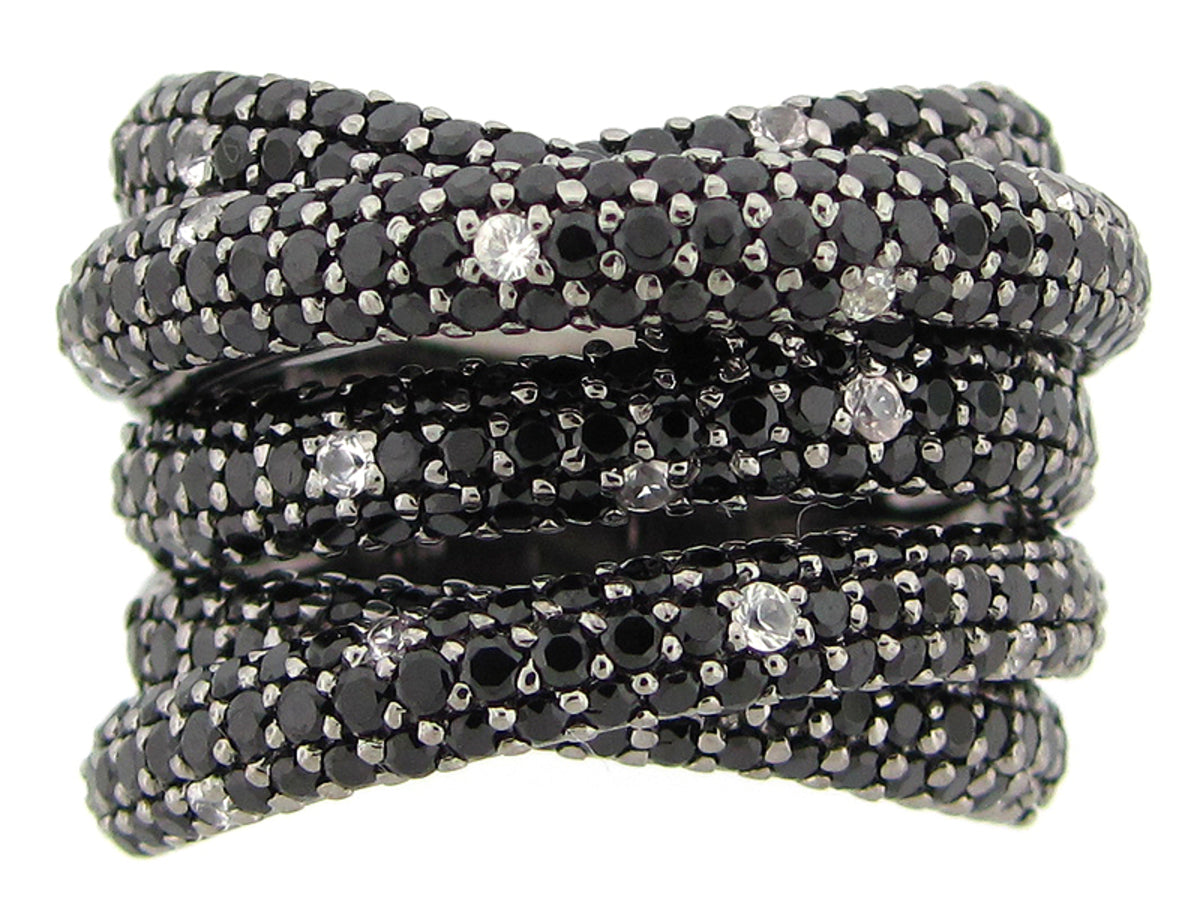 BLACK SPINEL & WHITE SAPPHIRE RING , BLACK FINISH, SILVER (H)