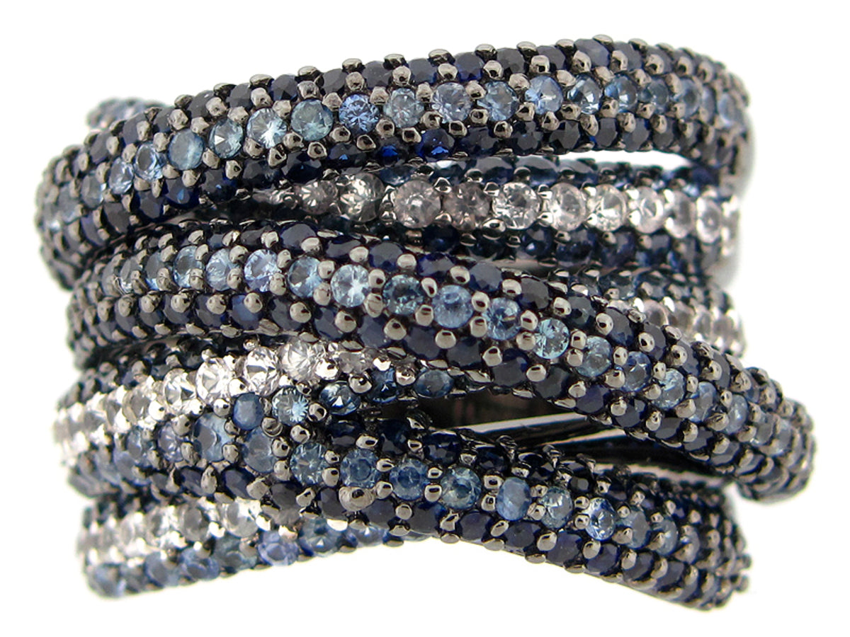 SAPPHIRE & WHITE SAPPHIRE RING, BLACK FINISH