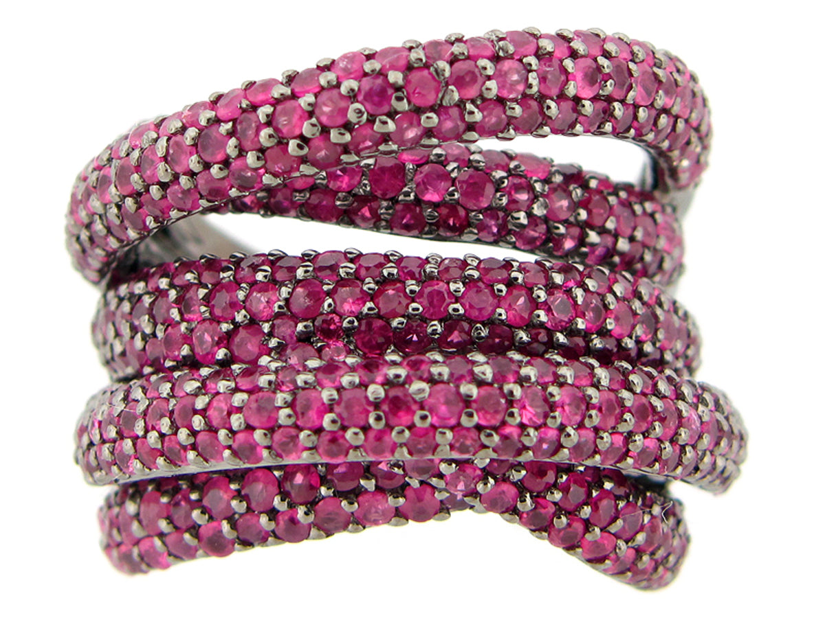 PINK SAPPHIRE RING, BLACK FINISH, SILVER (H)