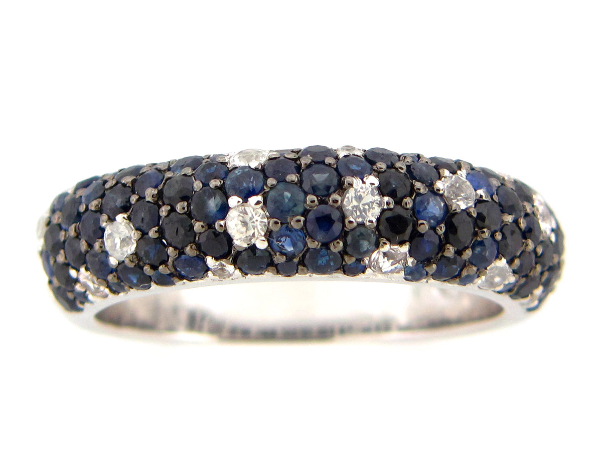 BLUE & WHITE SAPPHIRE SPECKLED RING, SILVER (H)