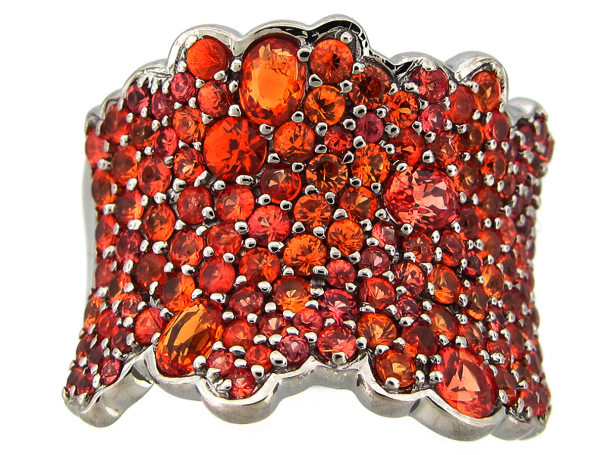 ORANGE SAPPHIRE RING,BLACK FINISH, SILVER (H/U)