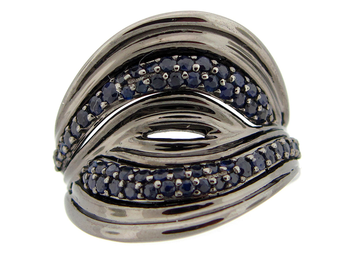 SAPPHIRE RING, BLACK FINISH, SILVER (H)