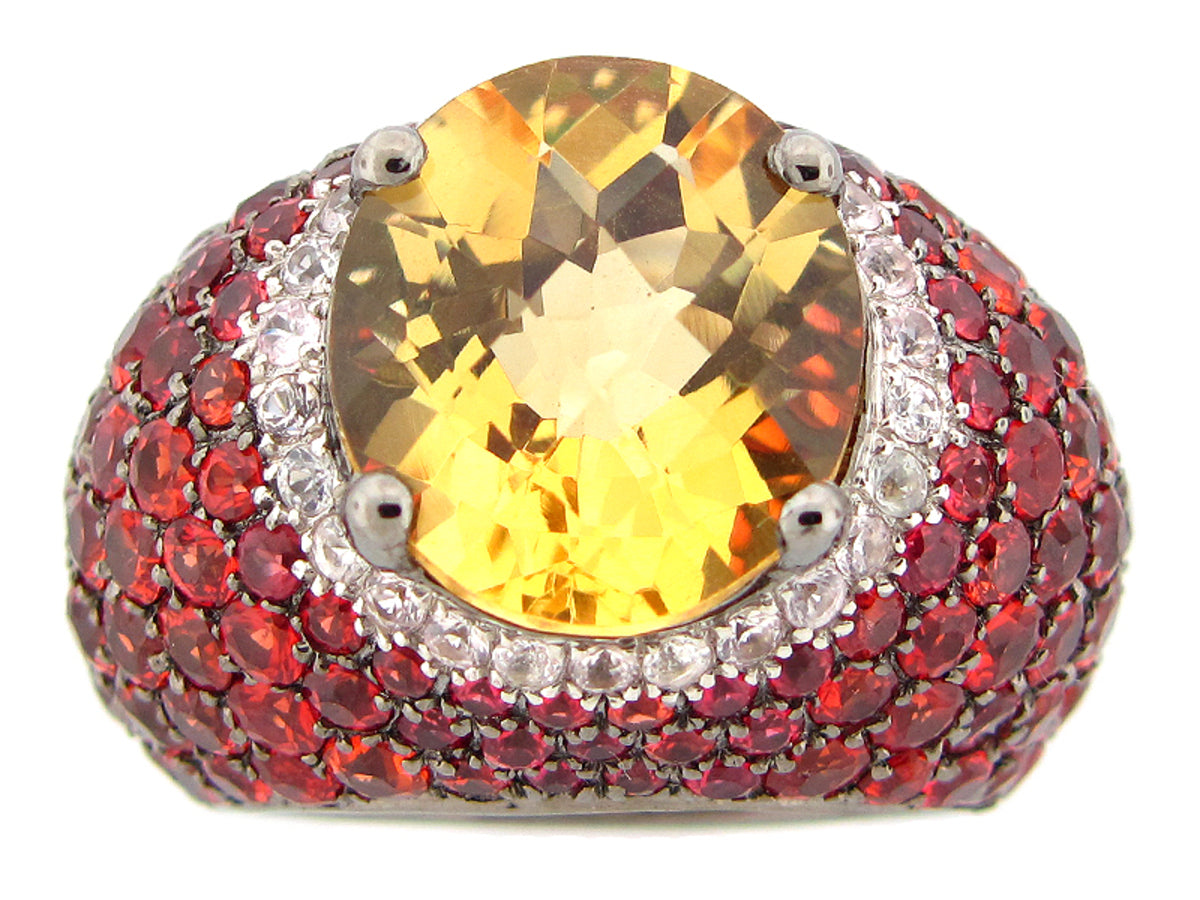 CITRINE, WHITE SAPPHIRE & ORANGE SAPPHIRE RING, BLACK FINISH, SILVER (H)
