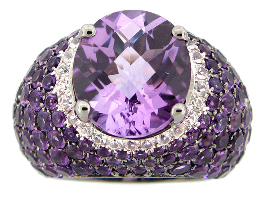 AMETHYST & WHITE SAPPHIRE RING, BLACK FINISH, SILVER (H)