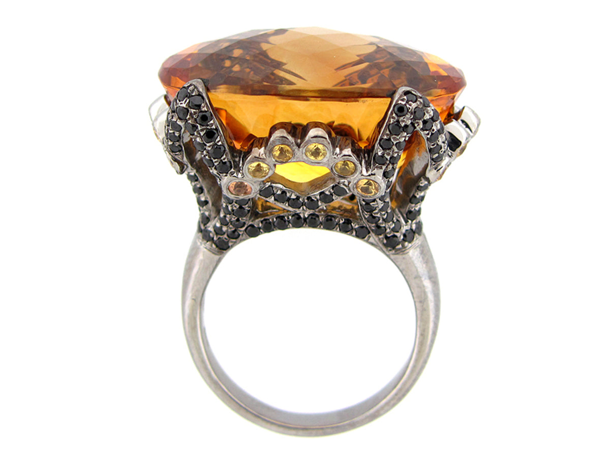 CITRINE, BLACK SPINEL & YELLOW SAPPHIRE RING, BLACK FINISH, SILVER (H/N)