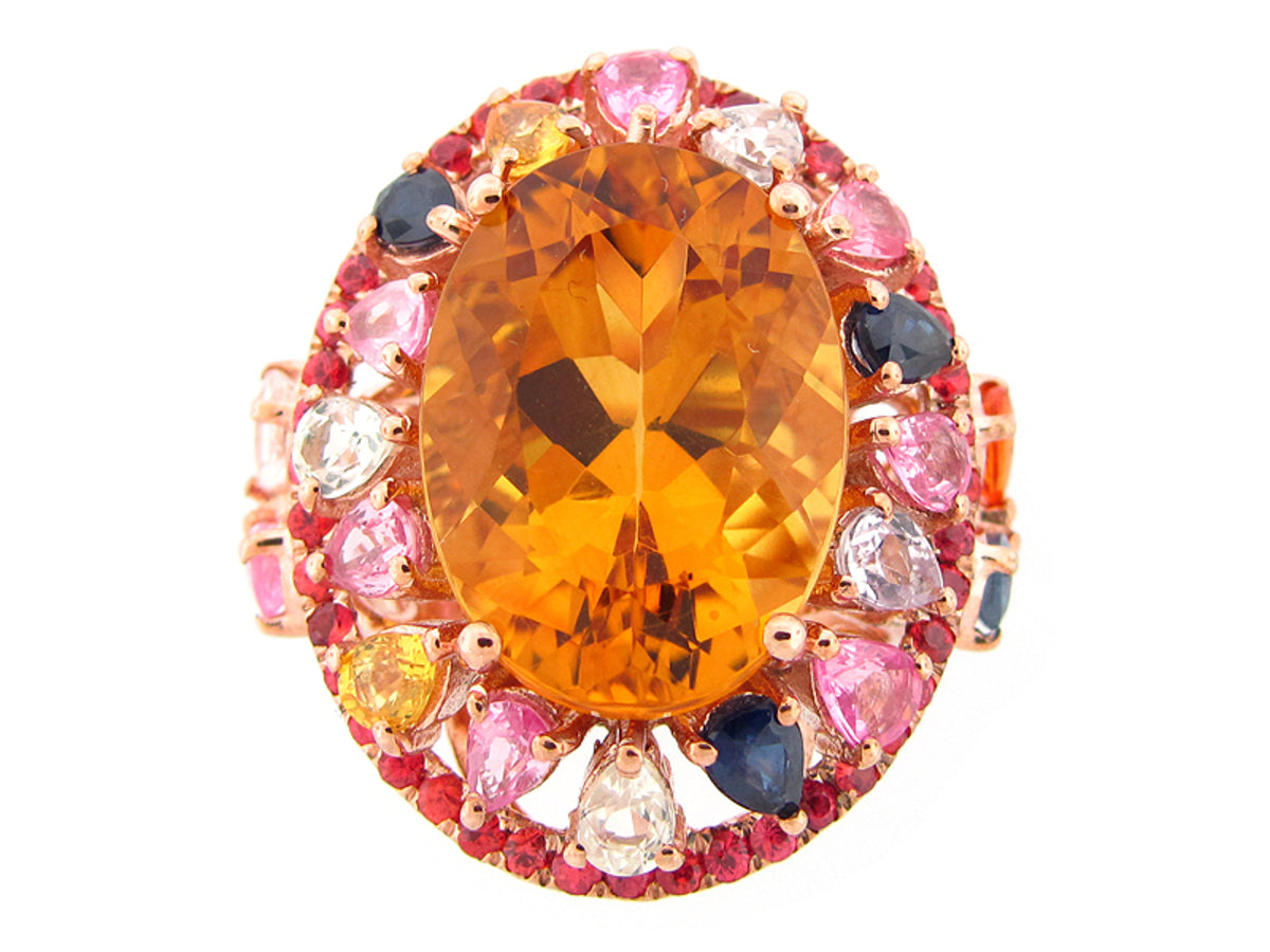 CITRINE & FANCY COLOR SAPPHIRE RING, SILVER (H/U)
