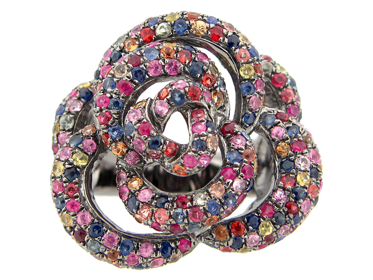 RAINBOW SAPPHIRE RING, BLACK FINISH, SILVER (H/U)