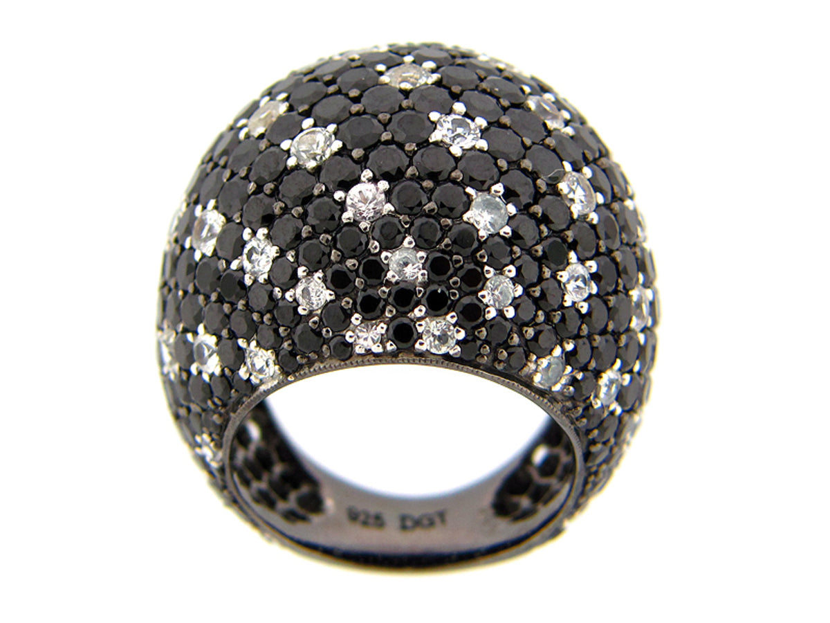 BLACK SPINEL & WHITE SAPPHIRE RING, SILVER (N/H)