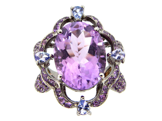AMETHYST & TANZANITE RING, BLACK FINISH, SILVER (H)
