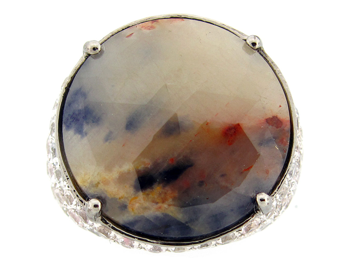 ROSE CUT SAPPHIRE & WHITE SAPPHIRE RING, BLACK FINISH, SILVER (N/H)