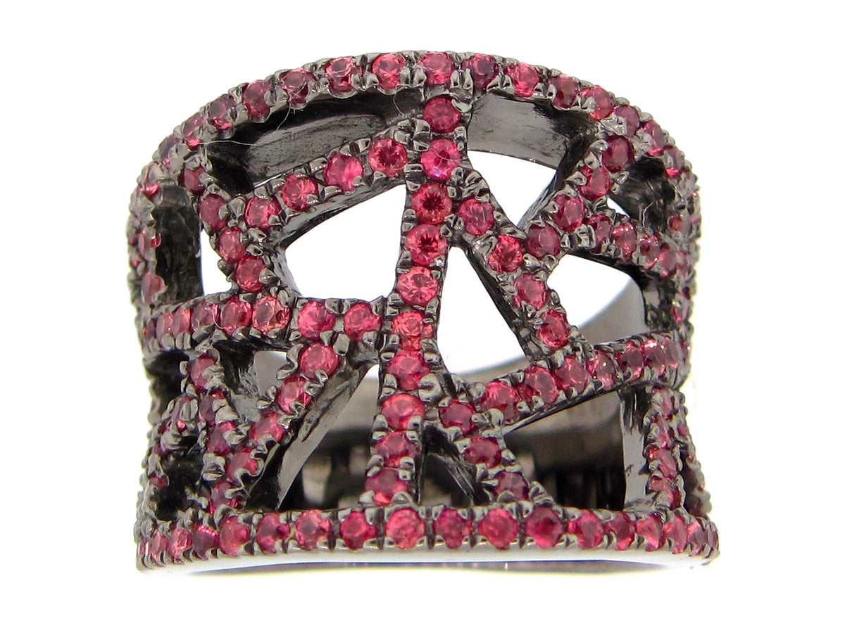 ORANGE SAPPHIRE RING, BLACK FINISH, SILVER (H)