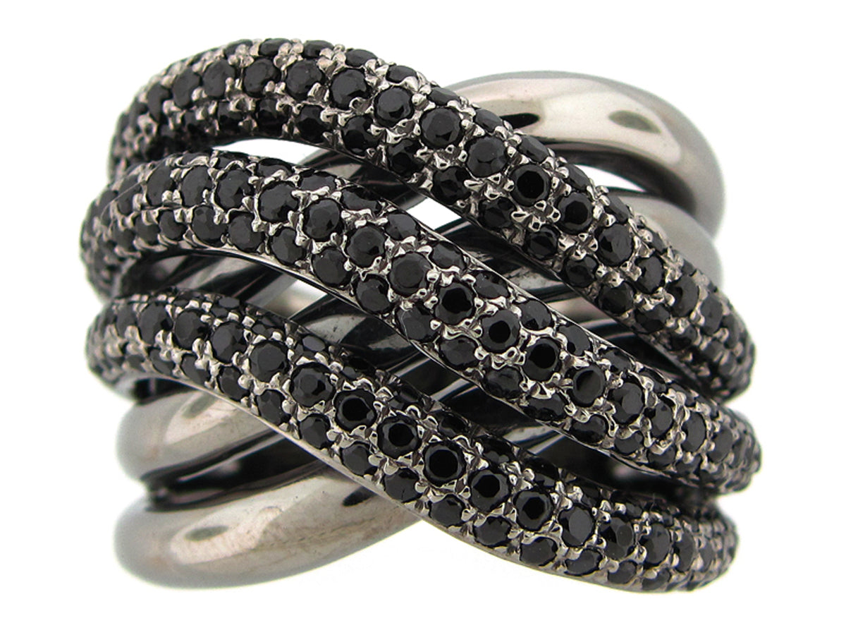 BLACK SPINEL RING, BLACK FINISH, SILVER (N)