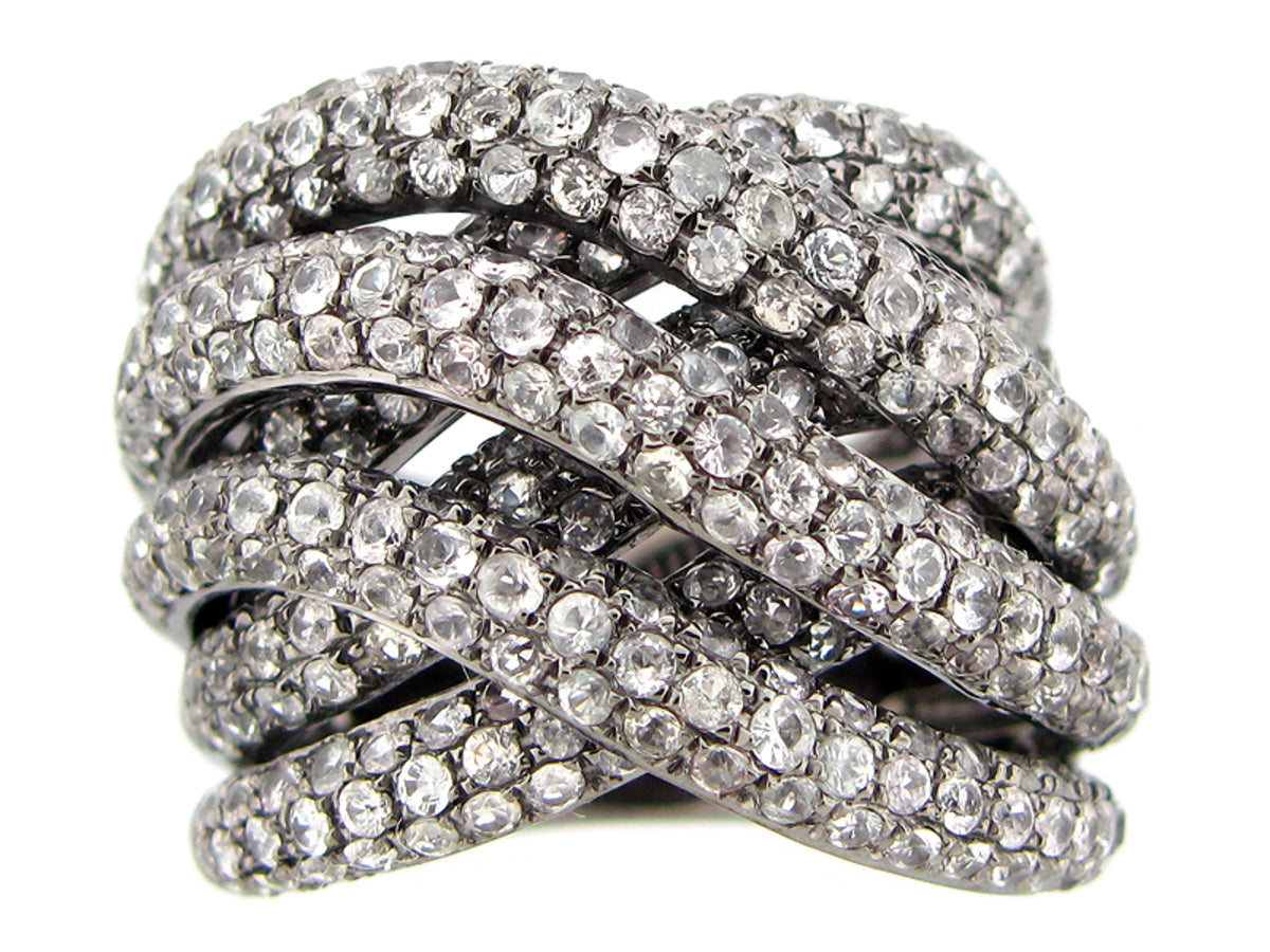 WHITE SAPPHIRE RING, BLACK FINISH, SILVER (H)