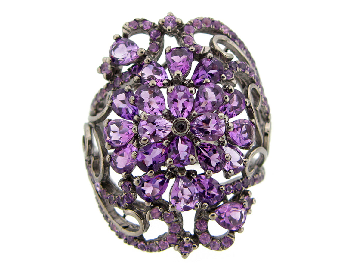 AMETHYST RING, BLACK FINISH, SILVER (H)