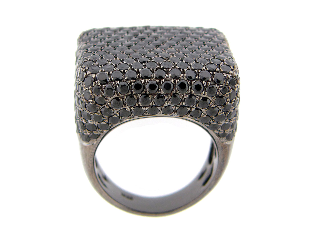 BLACK SPINEL SQUARE TOP RING, BLACK FINISH, SILVER (H)