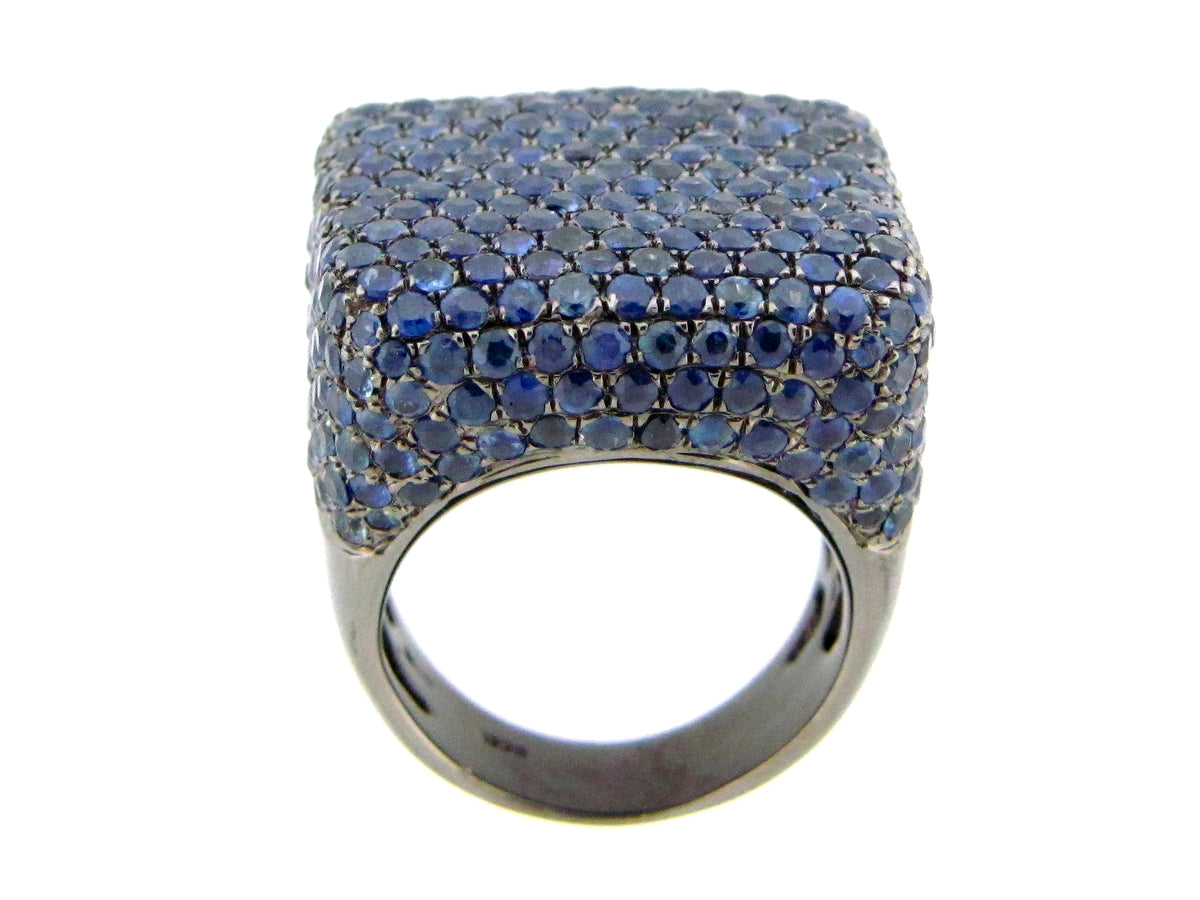 SAPPHIRE FLAT TOP RING, BLACK FINISH, SILVER (H)