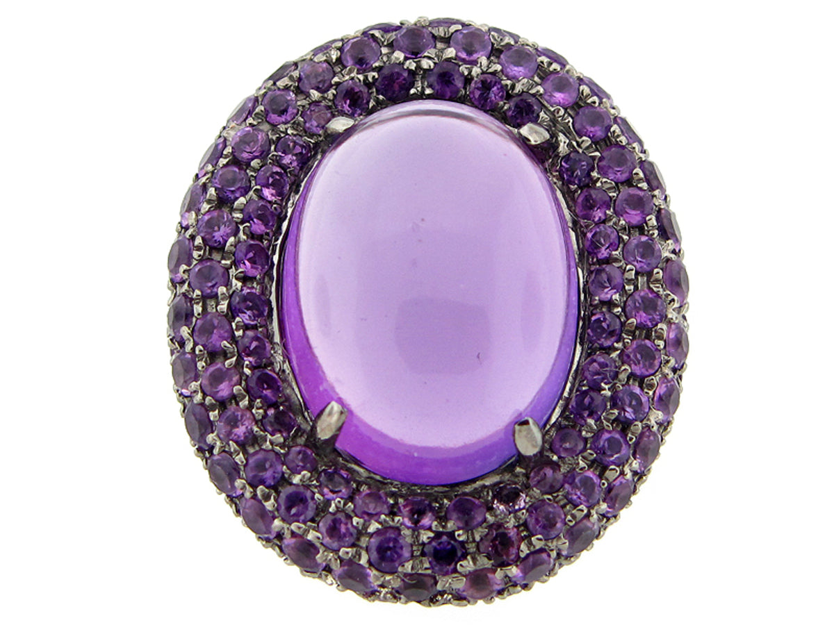 AMETHYST RING, BLACK FINISH, SILVER (H)