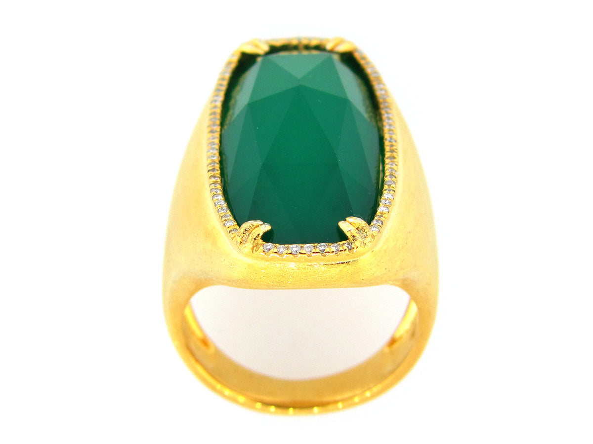 EMERALD COLOR QUARTZ DOUBLET & DIAMOND RING, SILVER (ASBL)