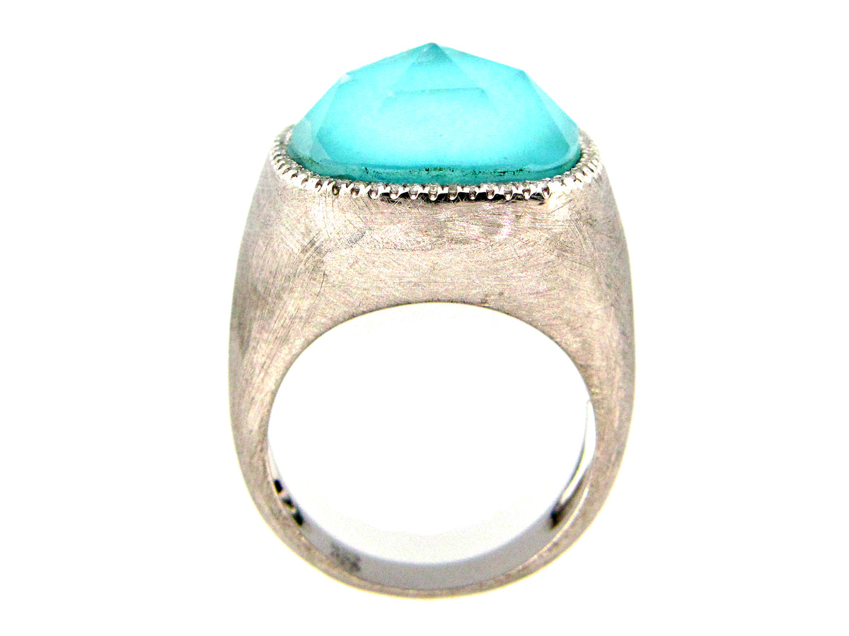TURQUOISE COLOR QUARTZ DOUBLET & DIAMOND RING, SILVER (ASBL)