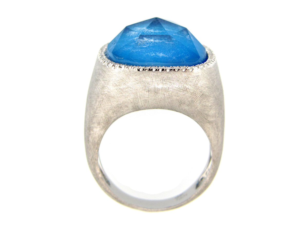 VIOLET COLOR QUARTZ DOUBLET & DIAMOND RING, SILVER (ASBL)