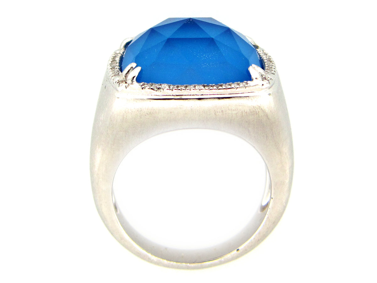 VIOLET COLOR QUARTZ DOUBLET & DIAMOND RING, SILVER (ASBL)