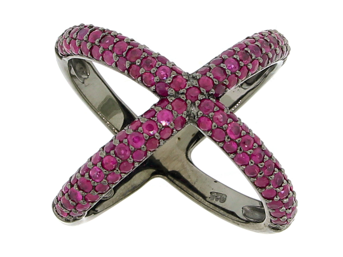 RUBY RING, BLACK FINISH,SILVER (H)