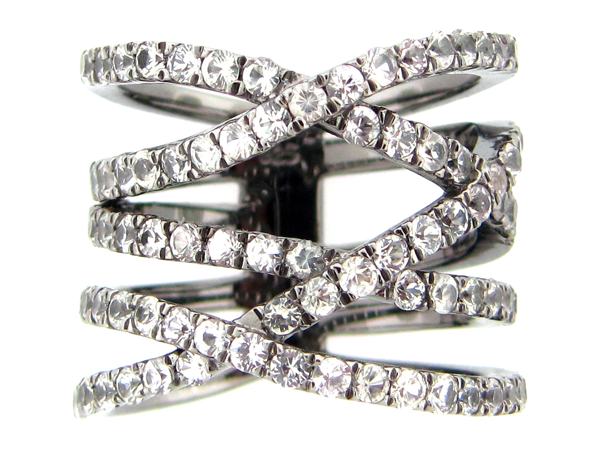 WHITE SAPPHIRE RING, BLACK FINISH, SILVER (H)