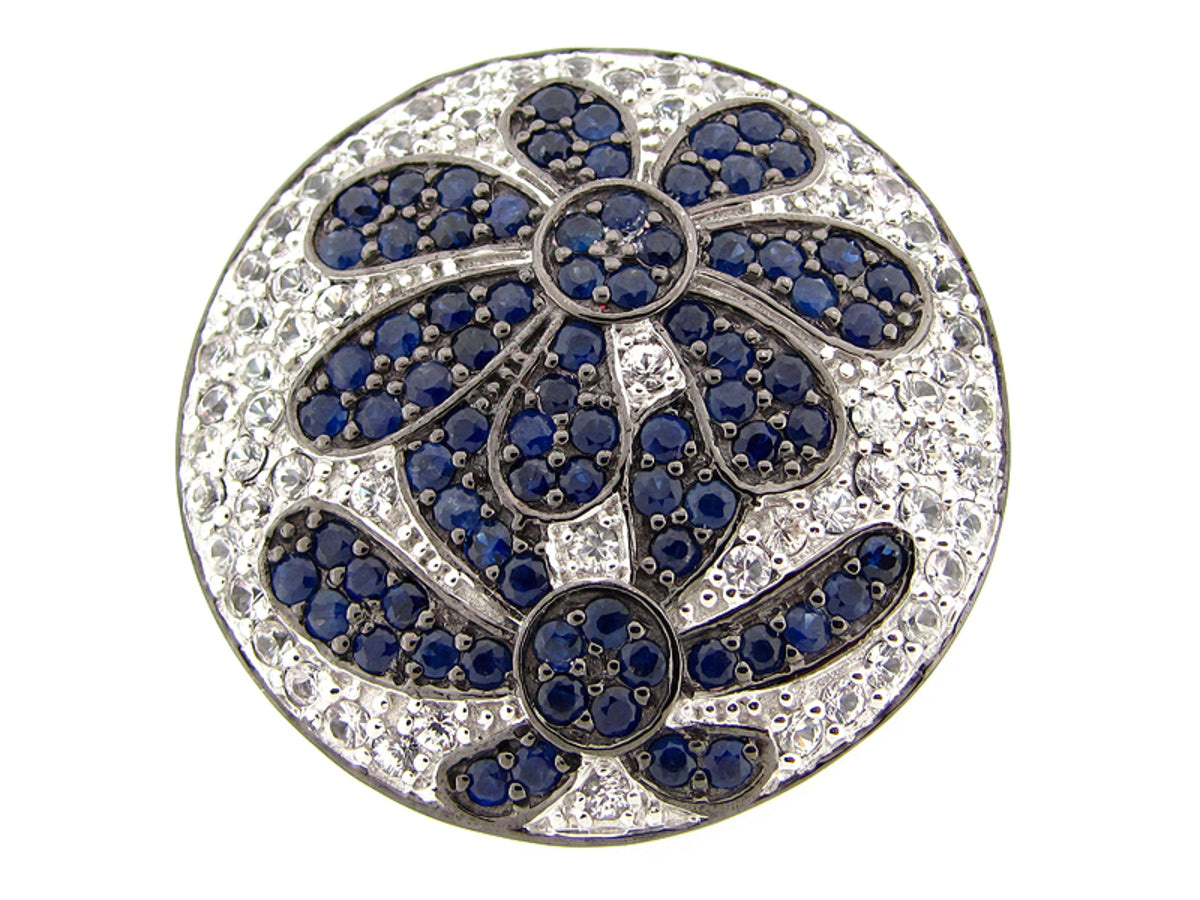 Blue White Sapphire Ring, Black Finish, Silver (H)