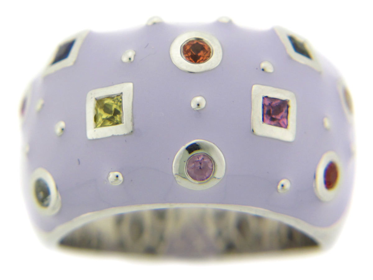 RAINBOW SAPPHIRE/VIOLET ENAMEL RING, SILVER (H/U)