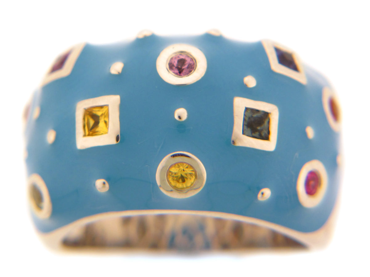 RAINBOW SAPPHIRE/BLUE ENAMEL RING