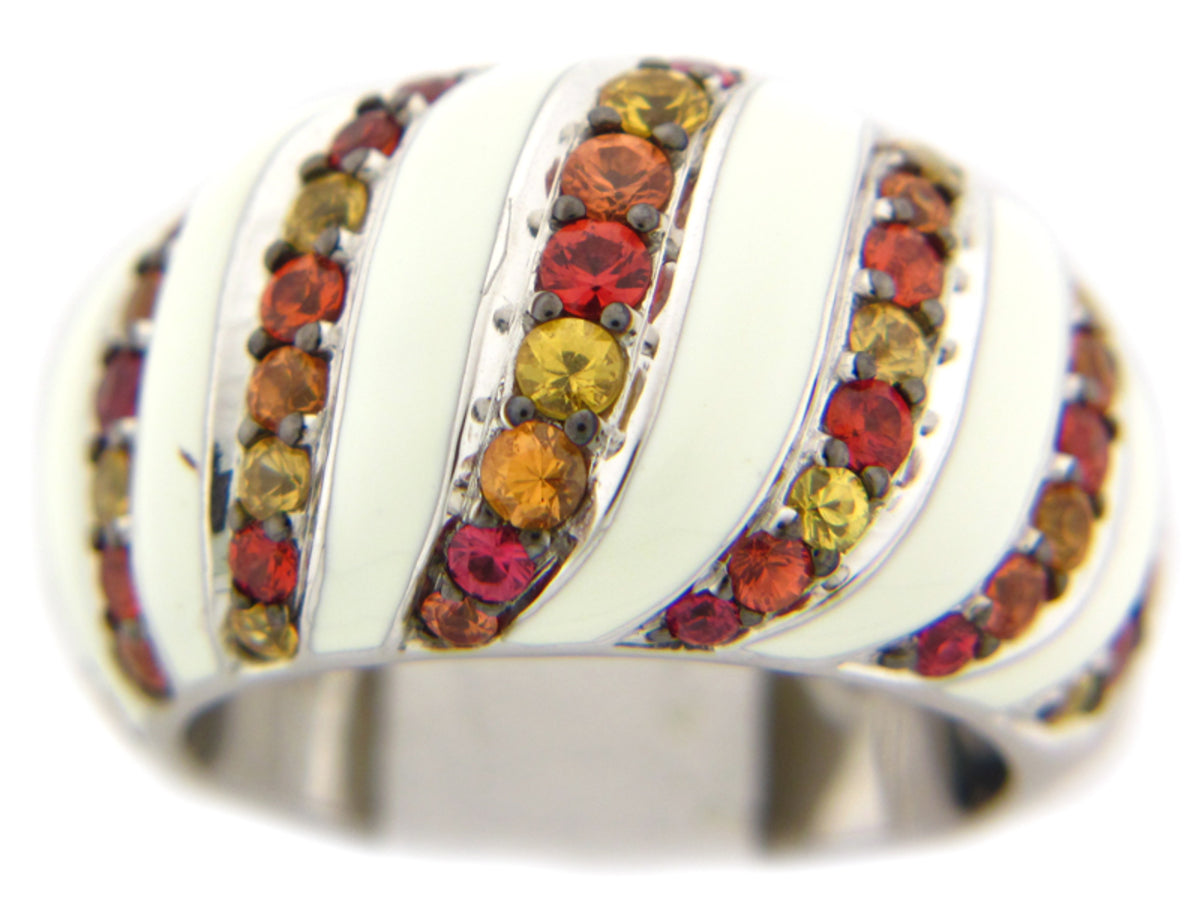 ORANGE SAPPHIRE/CREAM ENAMEL RING
