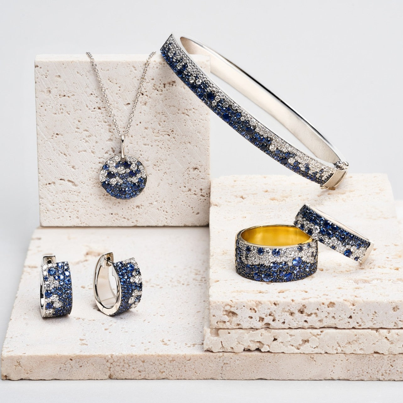 Sapphire & Diamond Pave Confetti Disc Necklace