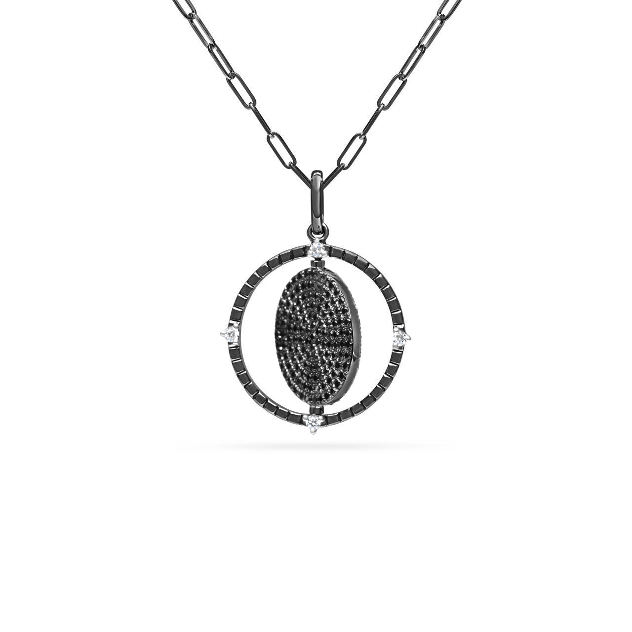 Black & White Diamond Flip Medallion Necklace