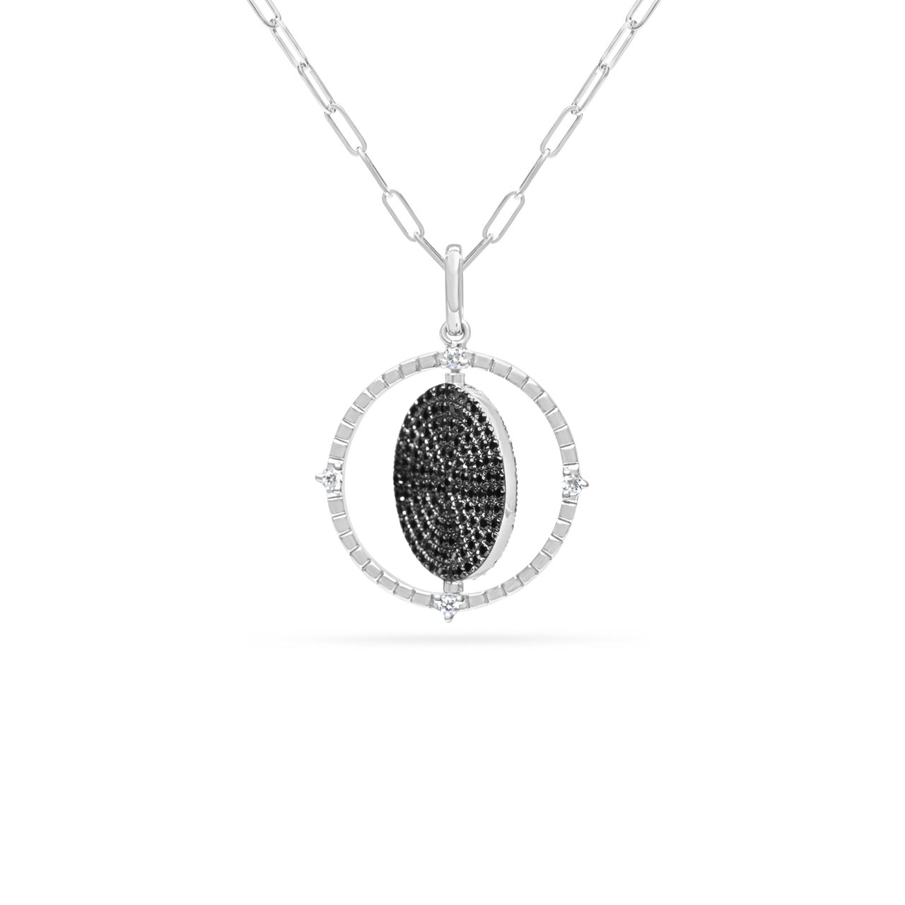 Black & White Diamond Flip Medallion Necklace