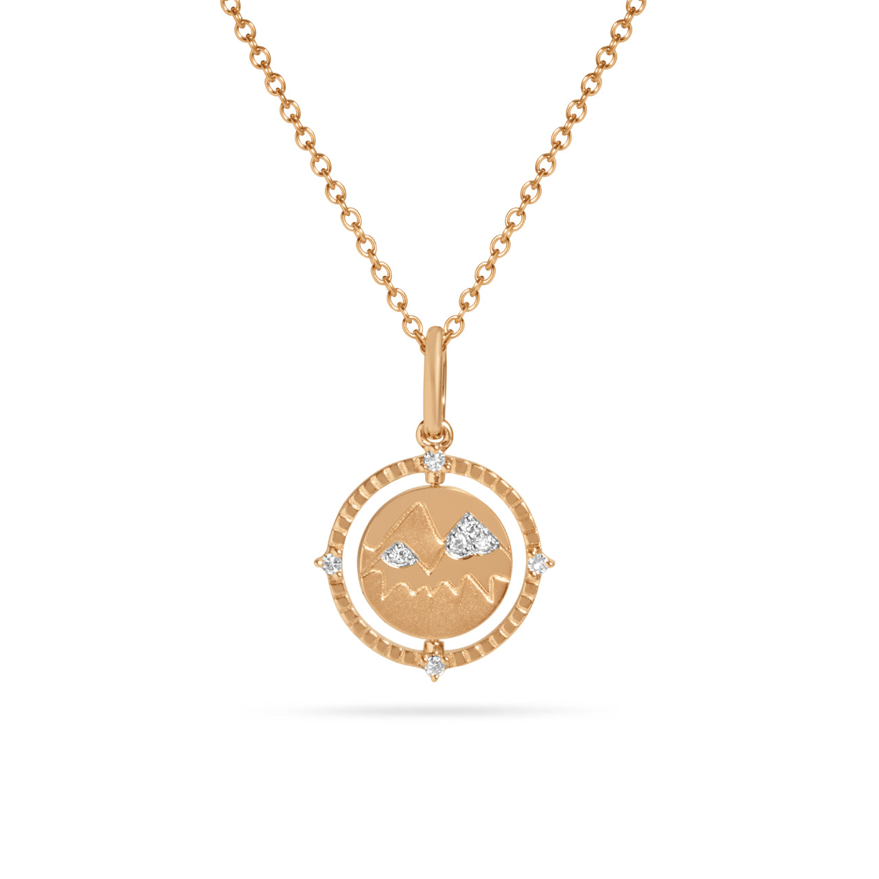 Diamond Mountain & Snowflake 14mm Flip Medallion Necklace