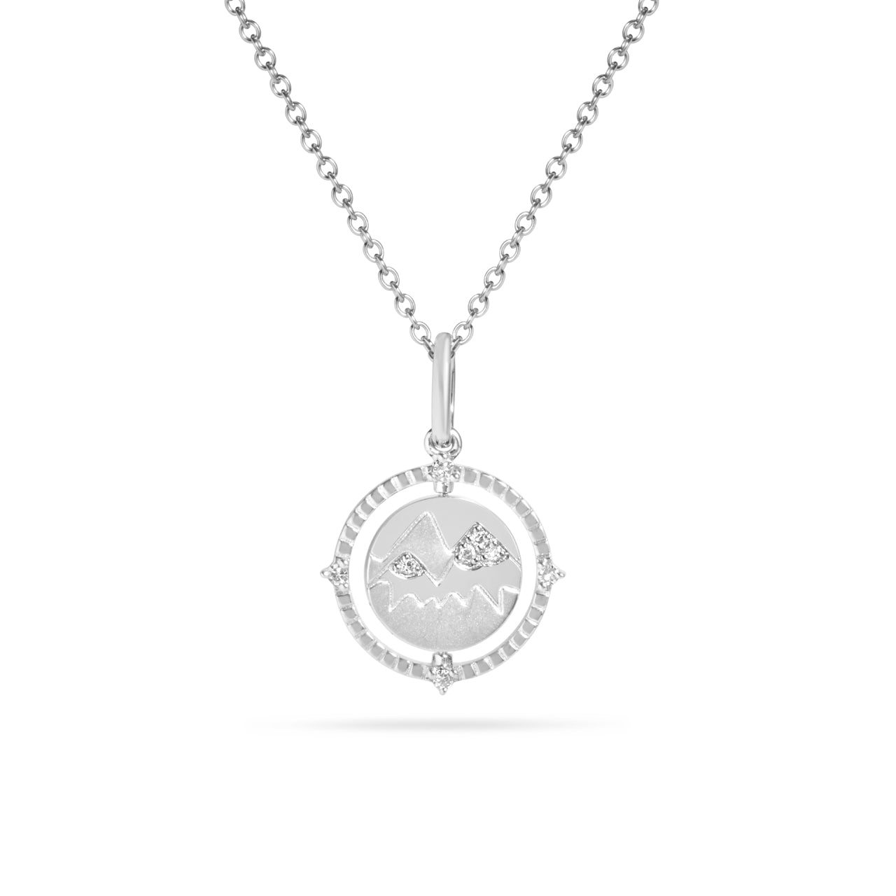 Diamond Mountain & Snowflake 14mm Flip Medallion Necklace