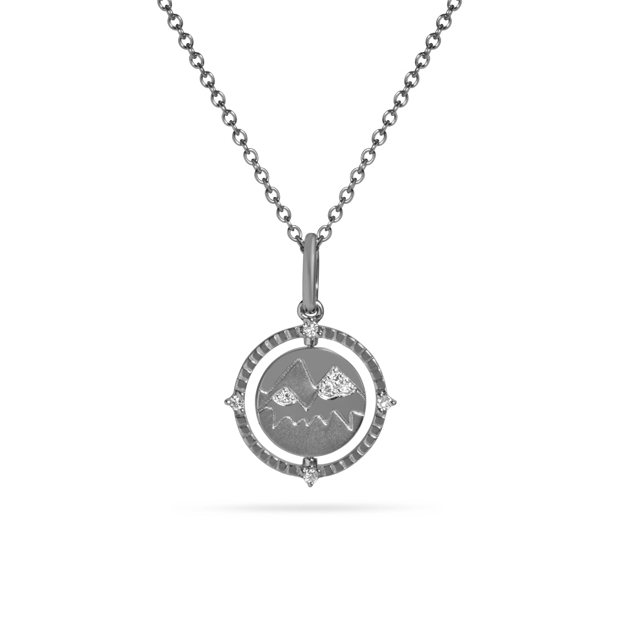 Diamond Mountain & Snowflake 14mm Flip Medallion Necklace