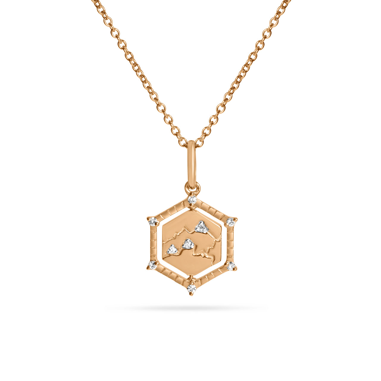Diamond Mountain & Snowflake 13mm Flip Hexagon Medallion Necklace