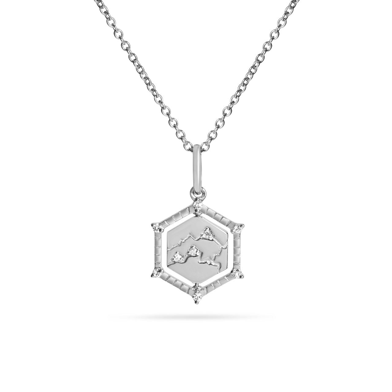 Diamond Mountain & Snowflake 13mm Flip Hexagon Medallion Necklace