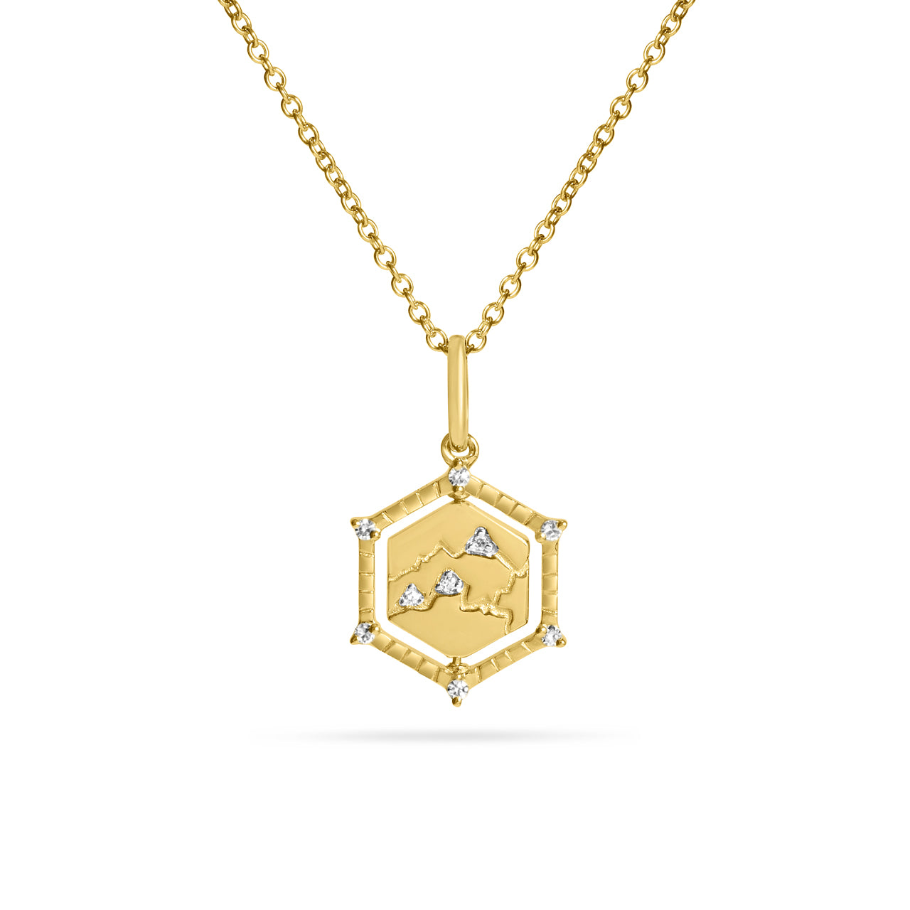 Diamond Mountain & Snowflake 13mm Flip Hexagon Medallion Necklace