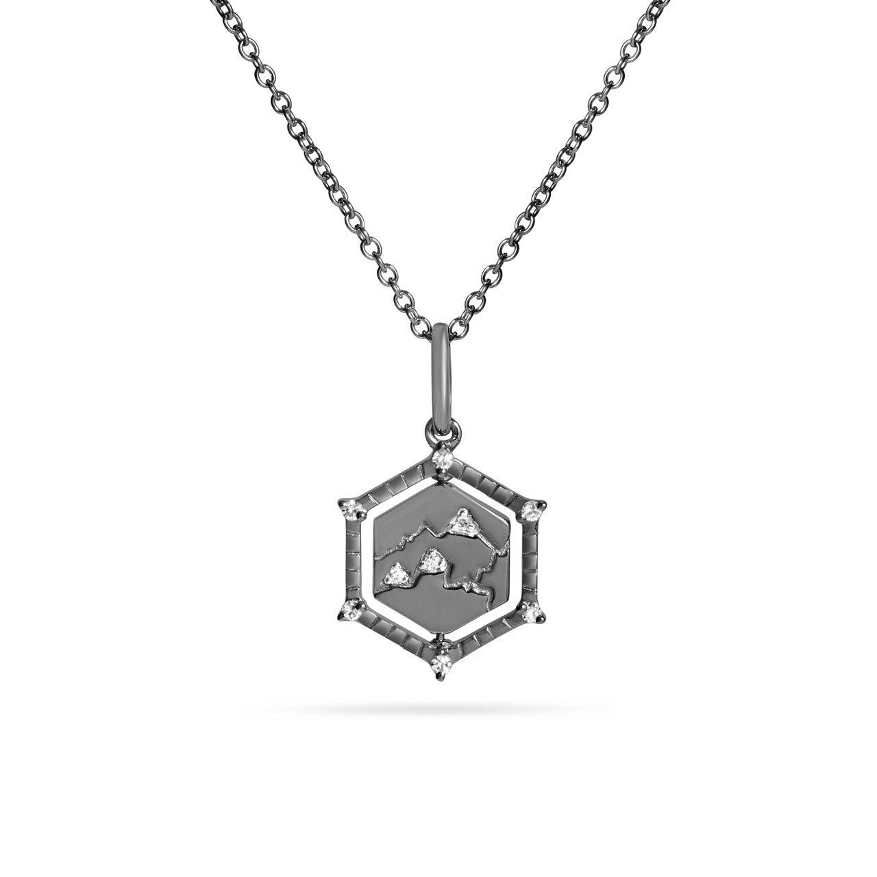 Diamond Mountain & Snowflake 13mm Flip Hexagon Medallion Necklace