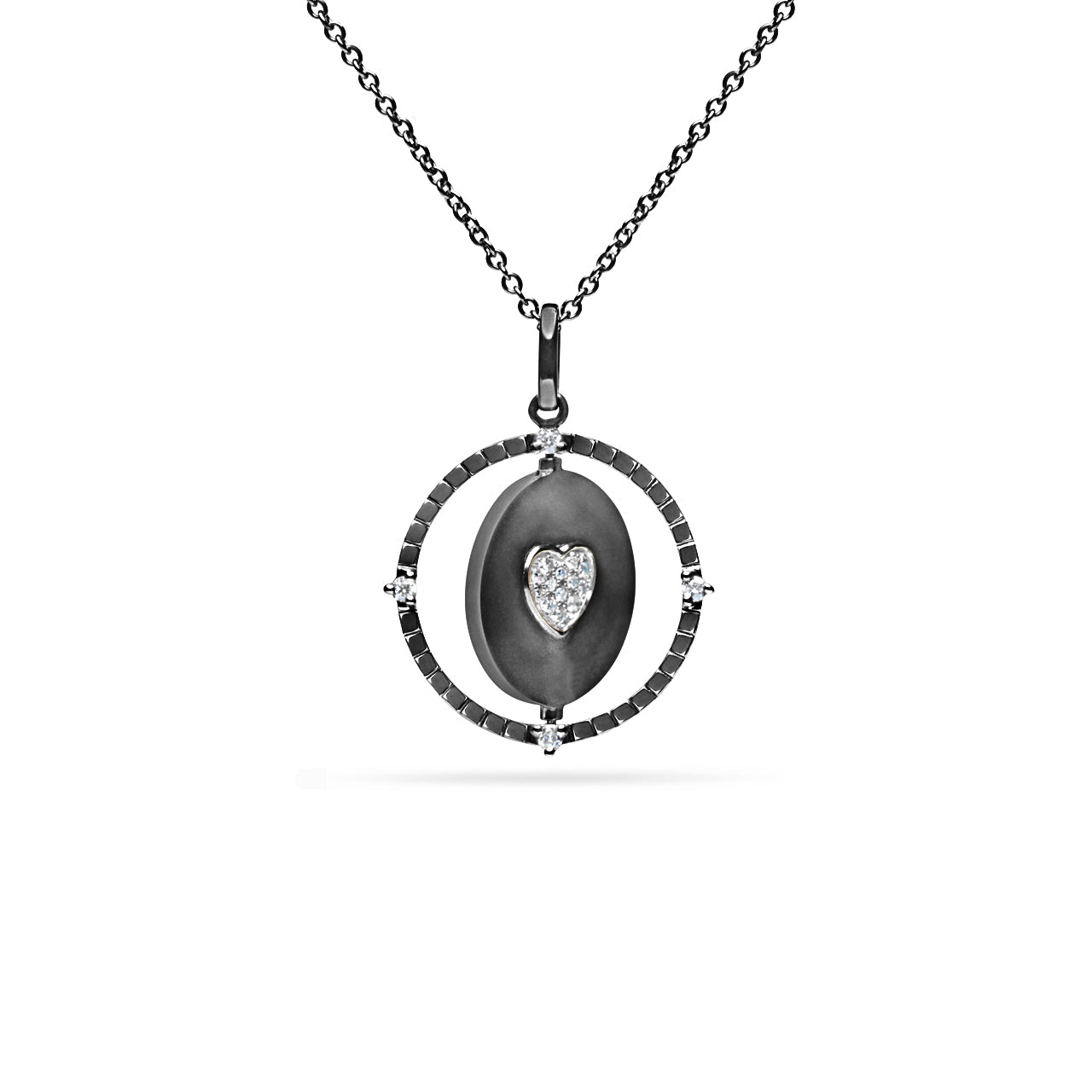 Diamond Heart Clover Flip Medallion Necklace