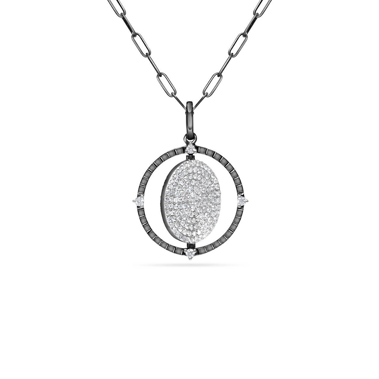 Black & White Diamond Flip Medallion Necklace